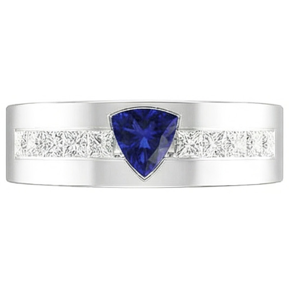 Gold Men's Ring Trillion Sapphire 2 Carats Channel Set Natural Earth Mined Diamond ( Not Lab Grown )s
