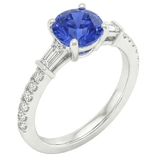 natural round sapphire 3ct ring front view