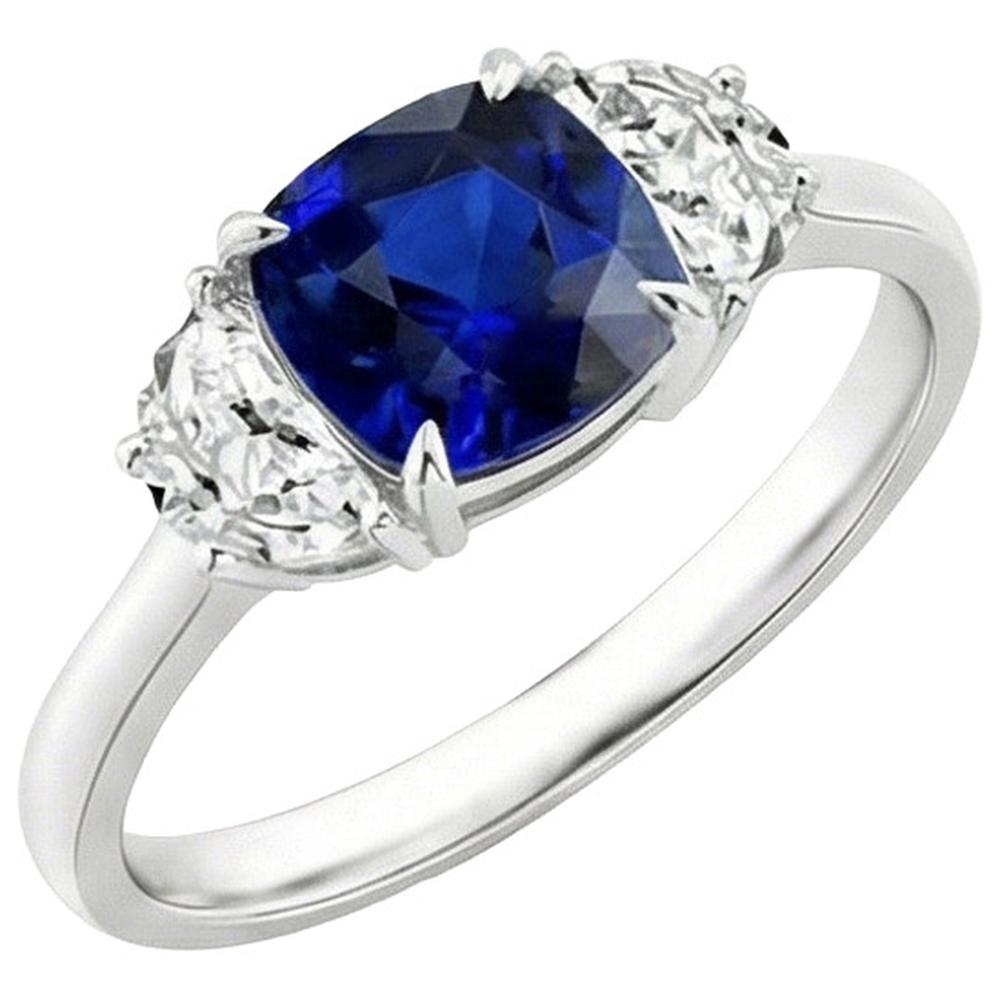 natural cushion sapphire 3ct ring front view