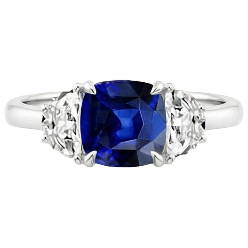 natural cushion sapphire 3ct ring side angle