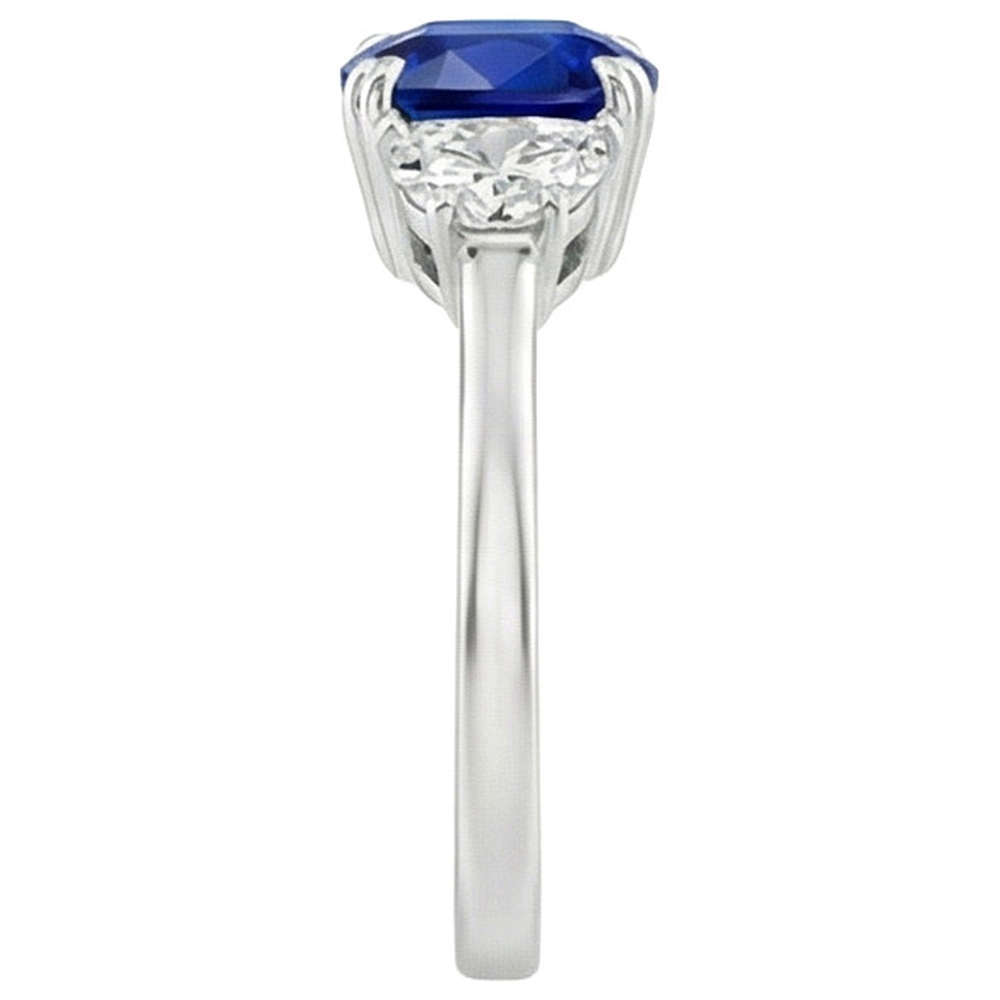 natural cushion sapphire 3ct ring profile view