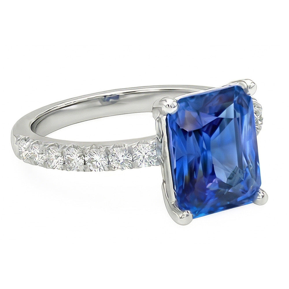 Gold Natural Earth Mined Diamond ( Not Lab Grown ) Ring 3 Carats Prong Set Ceylon Sapphire Gemstone Jewelry