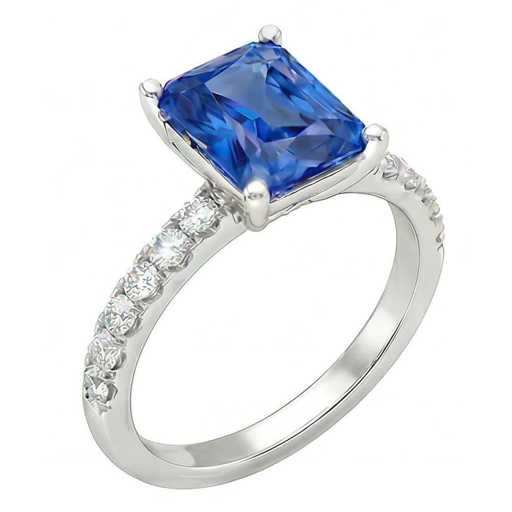 Gold Natural Earth Mined Diamond ( Not Lab Grown ) Ring 3 Carats Prong Set Ceylon Sapphire Gemstone Jewelry