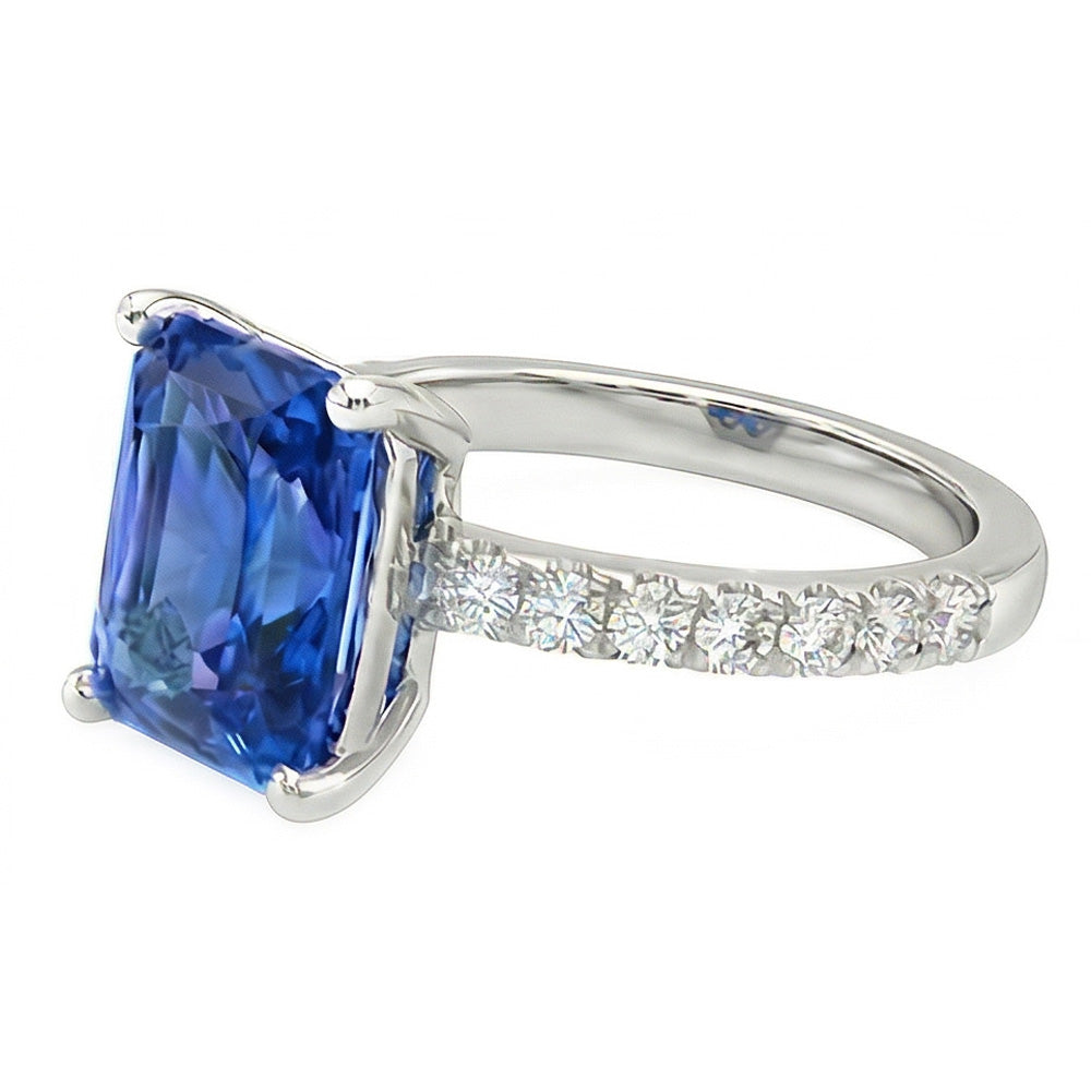 Gold Natural Earth Mined Diamond ( Not Lab Grown ) Ring 3 Carats Prong Set Ceylon Sapphire Gemstone Jewelry