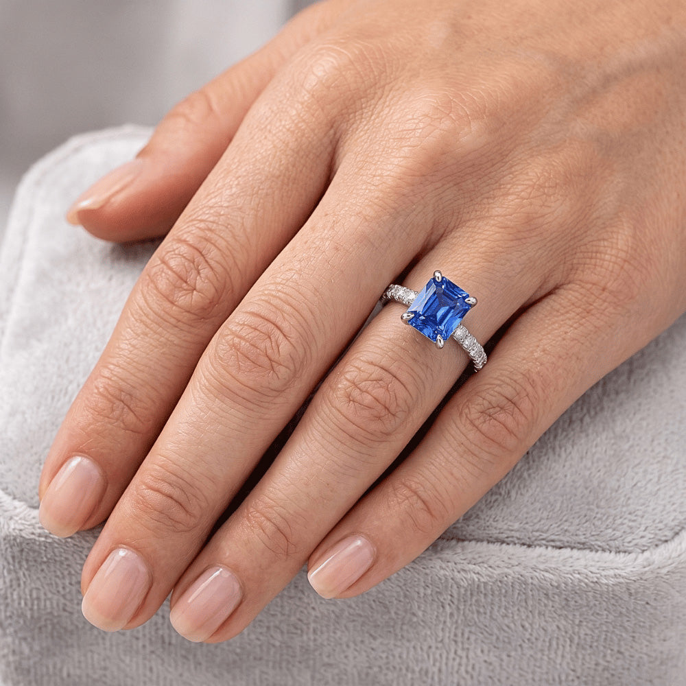 Gold Natural Earth Mined Diamond ( Not Lab Grown ) Ring 3 Carats Prong Set Ceylon Sapphire Gemstone Jewelry