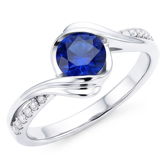 Gold Natural Earth Mined Diamond ( Not Lab Grown ) Round Gemstone Sapphire Ring 1.50 Carats Twisted Shank