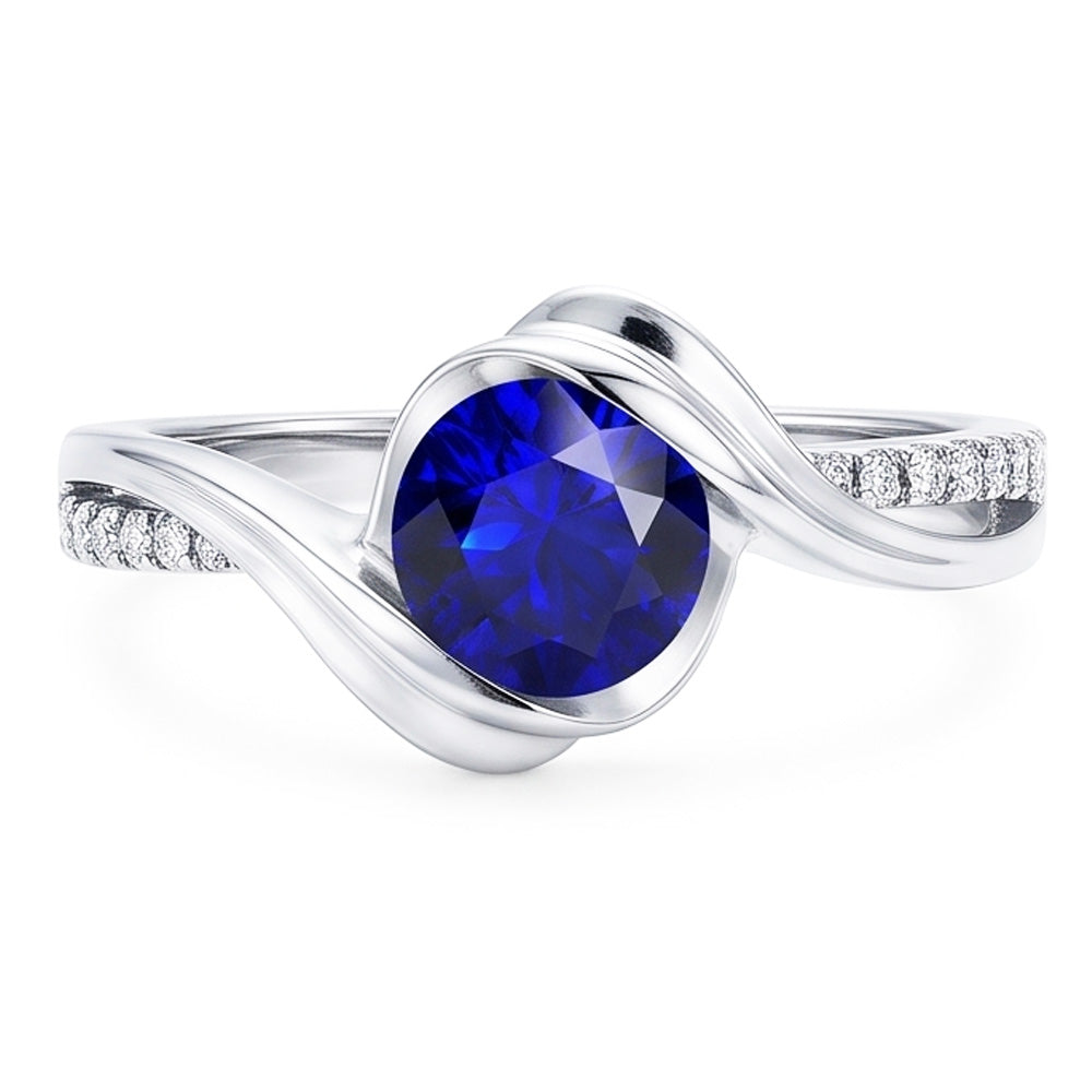 Gold Natural Earth Mined Diamond ( Not Lab Grown ) Round Gemstone Sapphire Ring 1.50 Carats Twisted Shank