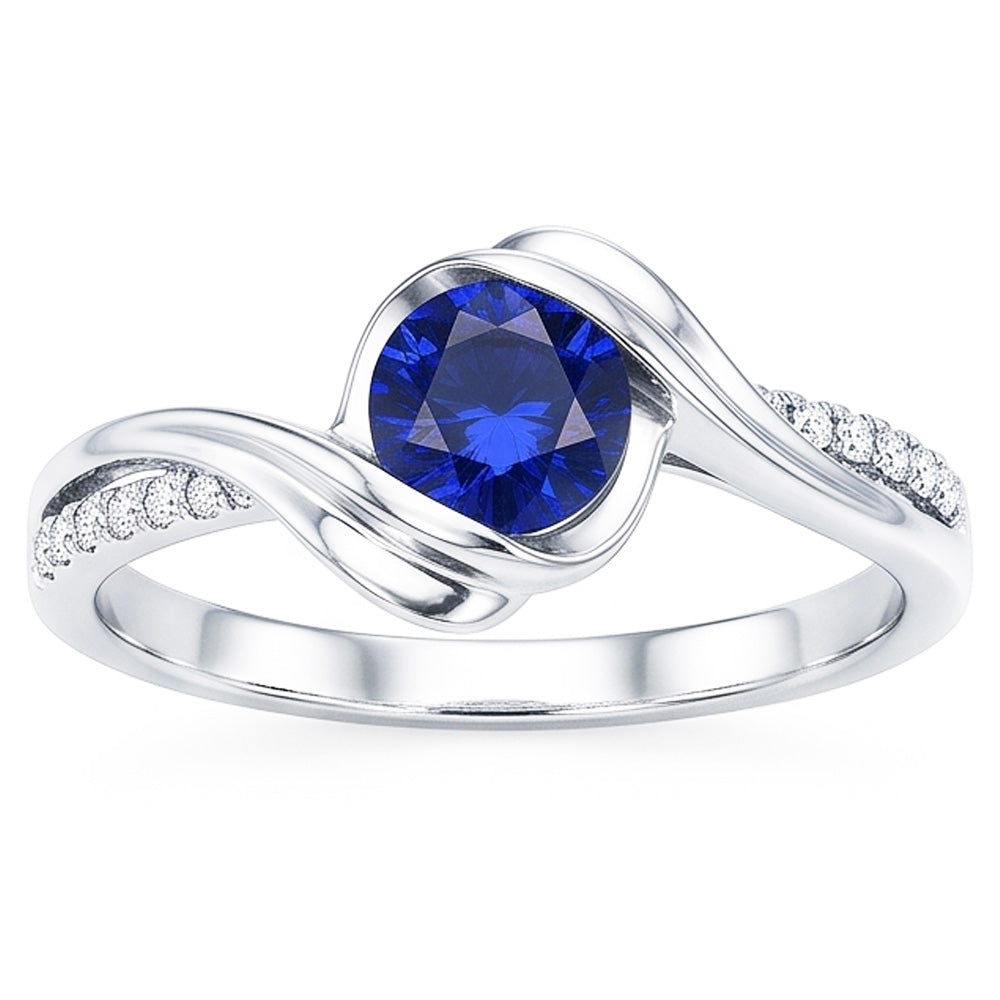 Gold Natural Earth Mined Diamond ( Not Lab Grown ) Round Gemstone Sapphire Ring 1.50 Carats Twisted Shank