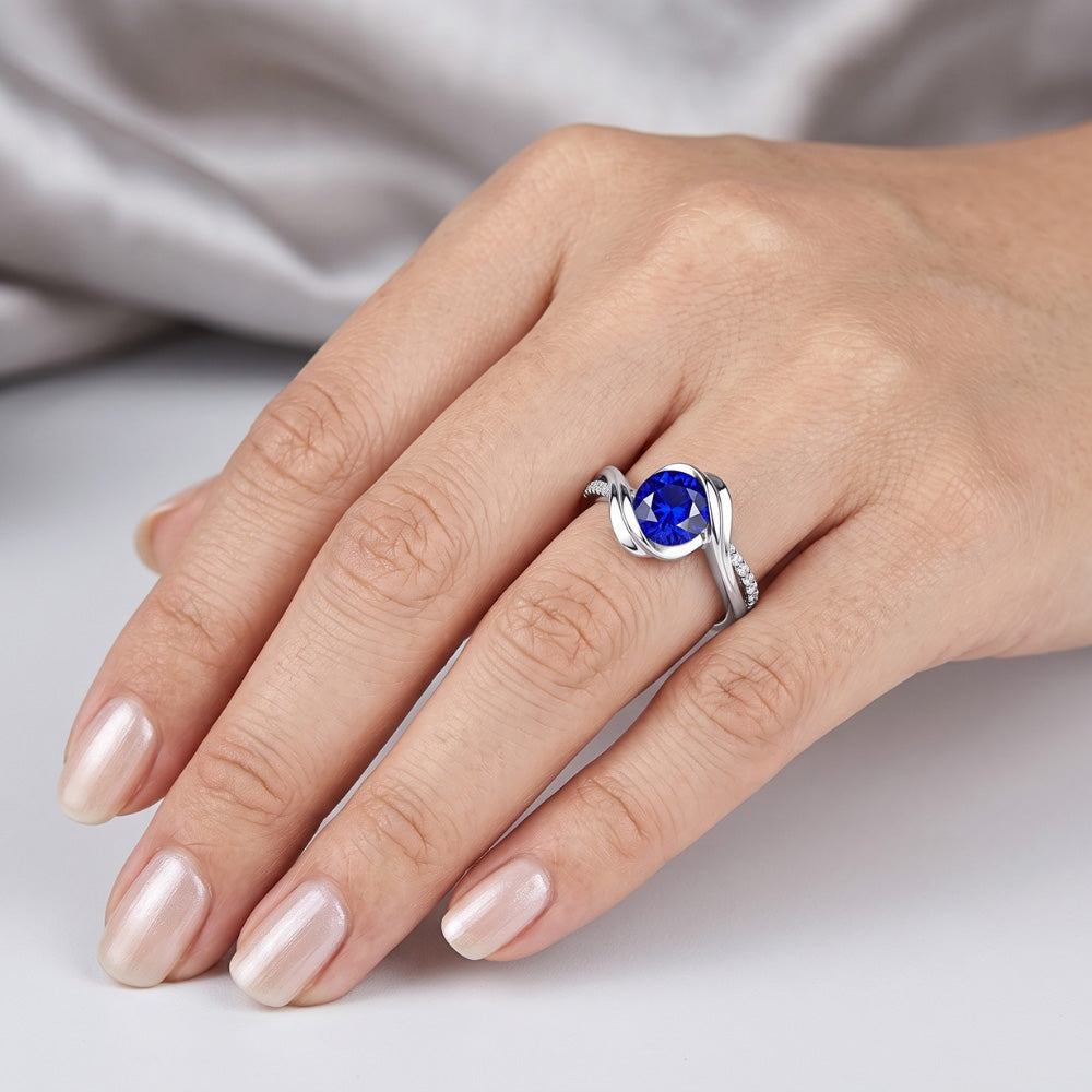 Gold Natural Earth Mined Diamond ( Not Lab Grown ) Round Gemstone Sapphire Ring 1.50 Carats Twisted Shank