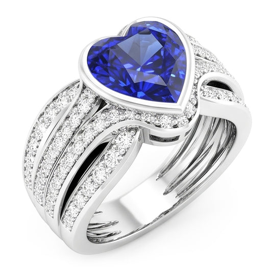Gold Natural Earth Mined Diamond ( Not Lab Grown ) Sapphire Ring With Jacket 4.50 Carats Bezel & Pave Set