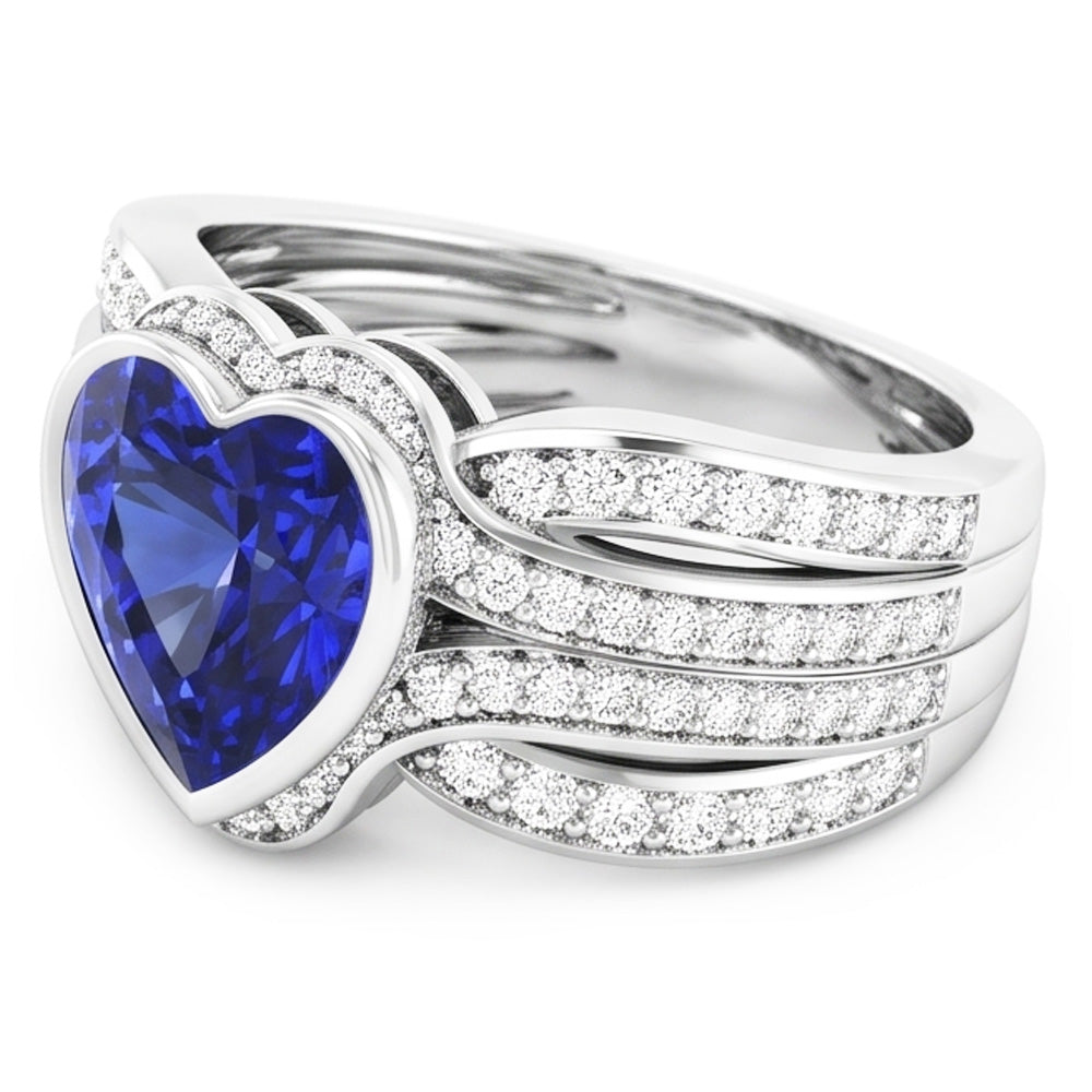 Gold Natural Earth Mined Diamond ( Not Lab Grown ) Sapphire Ring With Jacket 4.50 Carats Bezel & Pave Set