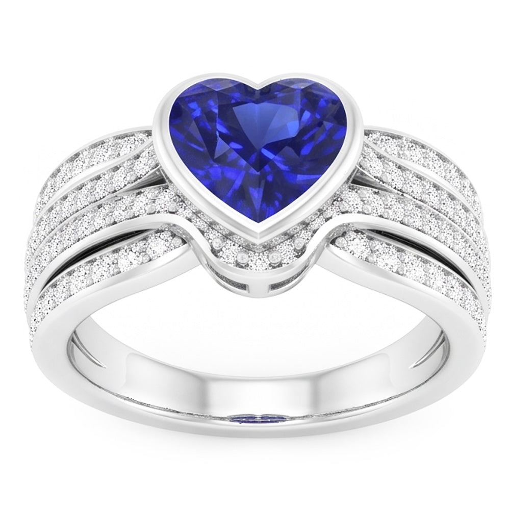 Gold Natural Earth Mined Diamond ( Not Lab Grown ) Sapphire Ring With Jacket 4.50 Carats Bezel & Pave Set