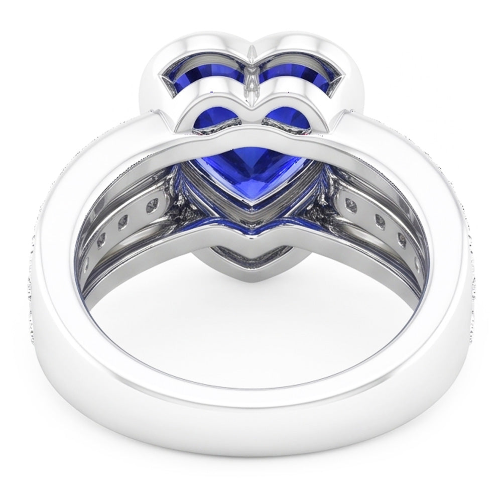 Gold Natural Earth Mined Diamond ( Not Lab Grown ) Sapphire Ring With Jacket 4.50 Carats Bezel & Pave Set