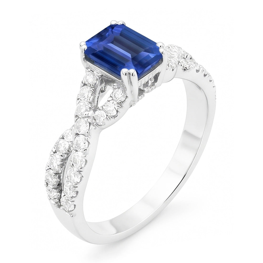 Gold Natural Earth Mined Diamond ( Not Lab Grown ) Wedding Ring Emerald Cut Blue Sapphire Gemstone 3 Carats