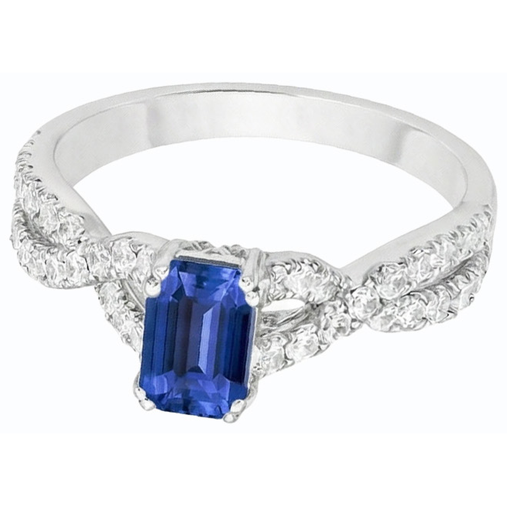 Gold Natural Earth Mined Diamond ( Not Lab Grown ) Wedding Ring Emerald Cut Blue Sapphire Gemstone 3 Carats