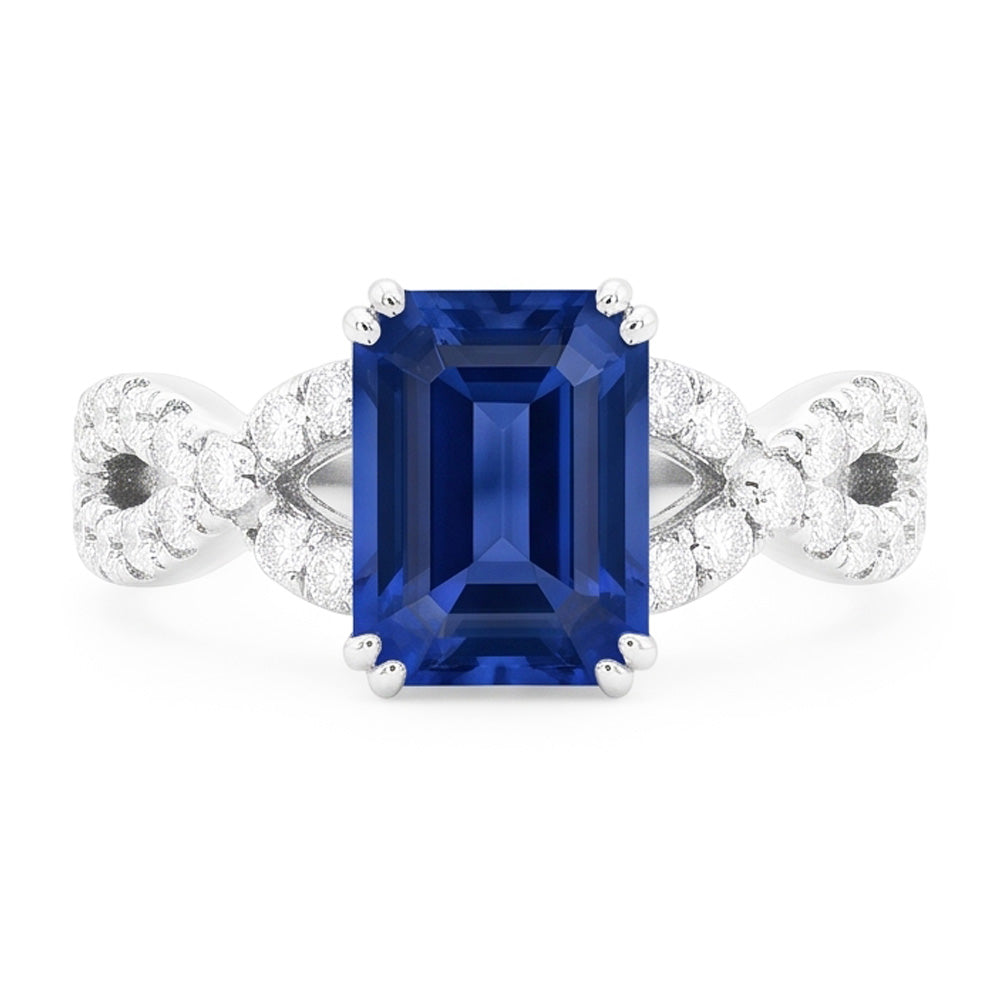 Gold Natural Earth Mined Diamond ( Not Lab Grown ) Wedding Ring Emerald Cut Blue Sapphire Gemstone 3 Carats
