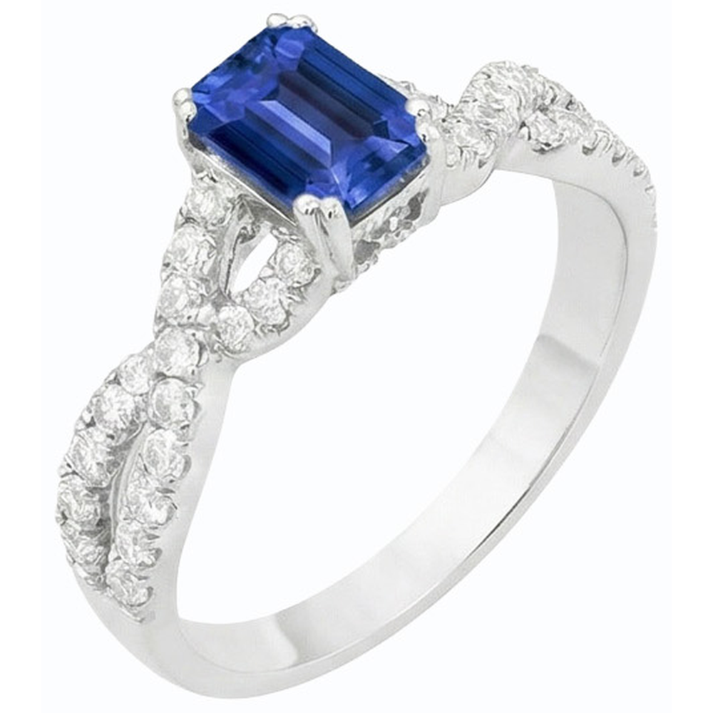 Gold Natural Earth Mined Diamond ( Not Lab Grown ) Wedding Ring Emerald Cut Blue Sapphire Gemstone 3 Carats