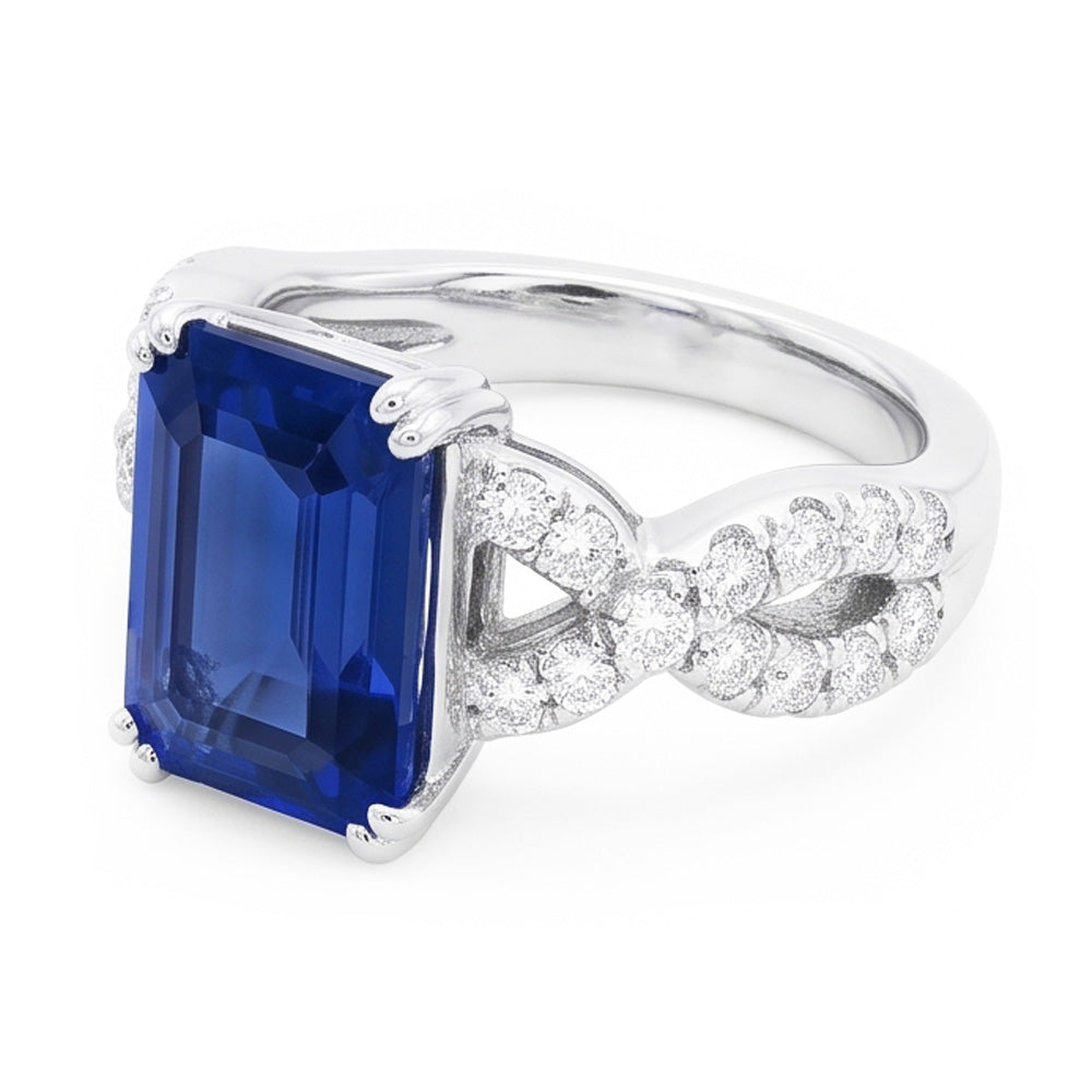 Gold Natural Earth Mined Diamond ( Not Lab Grown ) Wedding Ring Emerald Cut Blue Sapphire Gemstone 3 Carats