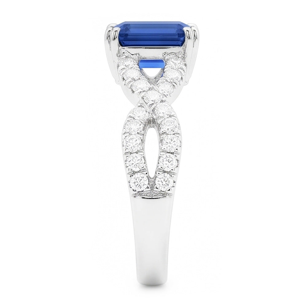 Gold Natural Earth Mined Diamond ( Not Lab Grown ) Wedding Ring Emerald Cut Blue Sapphire Gemstone 3 Carats