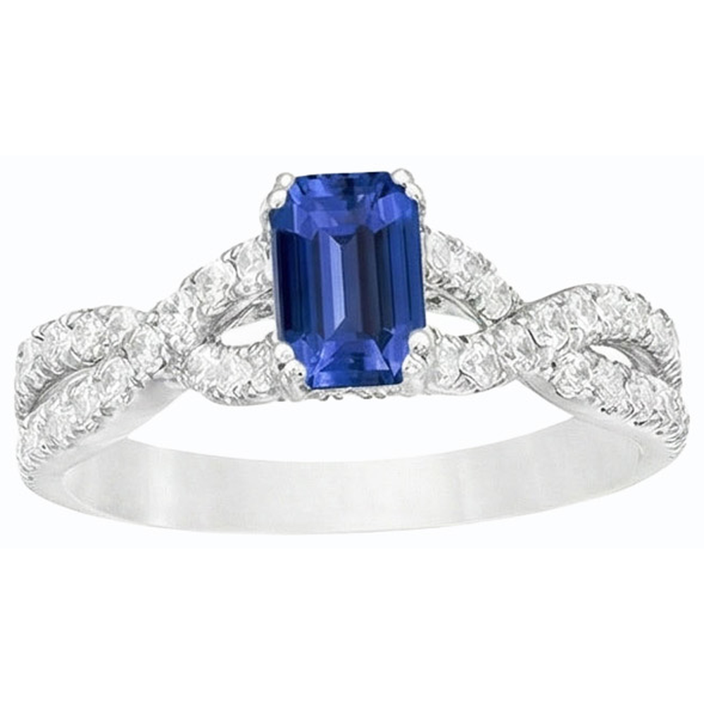 Gold Natural Earth Mined Diamond ( Not Lab Grown ) Wedding Ring Emerald Cut Blue Sapphire Gemstone 3 Carats