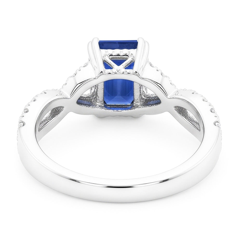 Gold Natural Earth Mined Diamond ( Not Lab Grown ) Wedding Ring Emerald Cut Blue Sapphire Gemstone 3 Carats