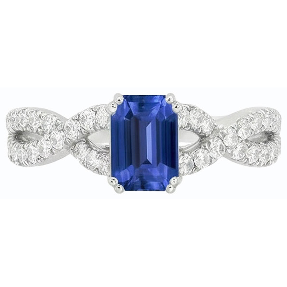 Gold Natural Earth Mined Diamond ( Not Lab Grown ) Wedding Ring Emerald Cut Blue Sapphire Gemstone 3 Carats