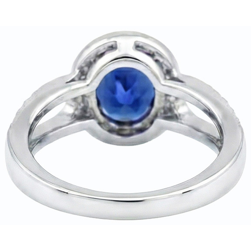 Gold Oval Halo Ring SriLanka Sapphire Split Shank & Natural Earth Mined Diamond ( Not Lab Grown )s 4 Carats