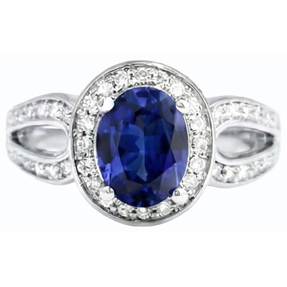 Gold Oval Halo Ring SriLanka Sapphire Split Shank & Natural Earth Mined Diamond ( Not Lab Grown )s 4 Carats