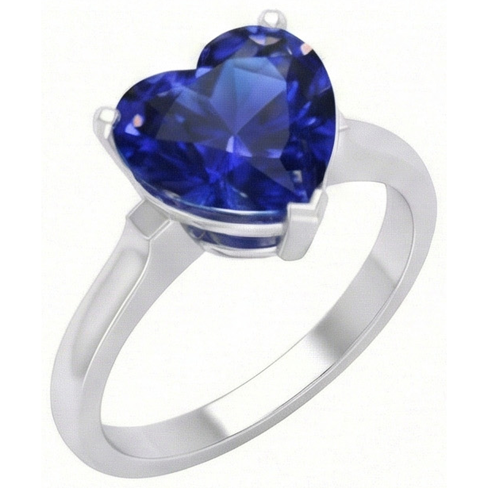 Gold Solitaire Blue Sapphire Ring Prong Set 2 Carats Ladies Jewelry
