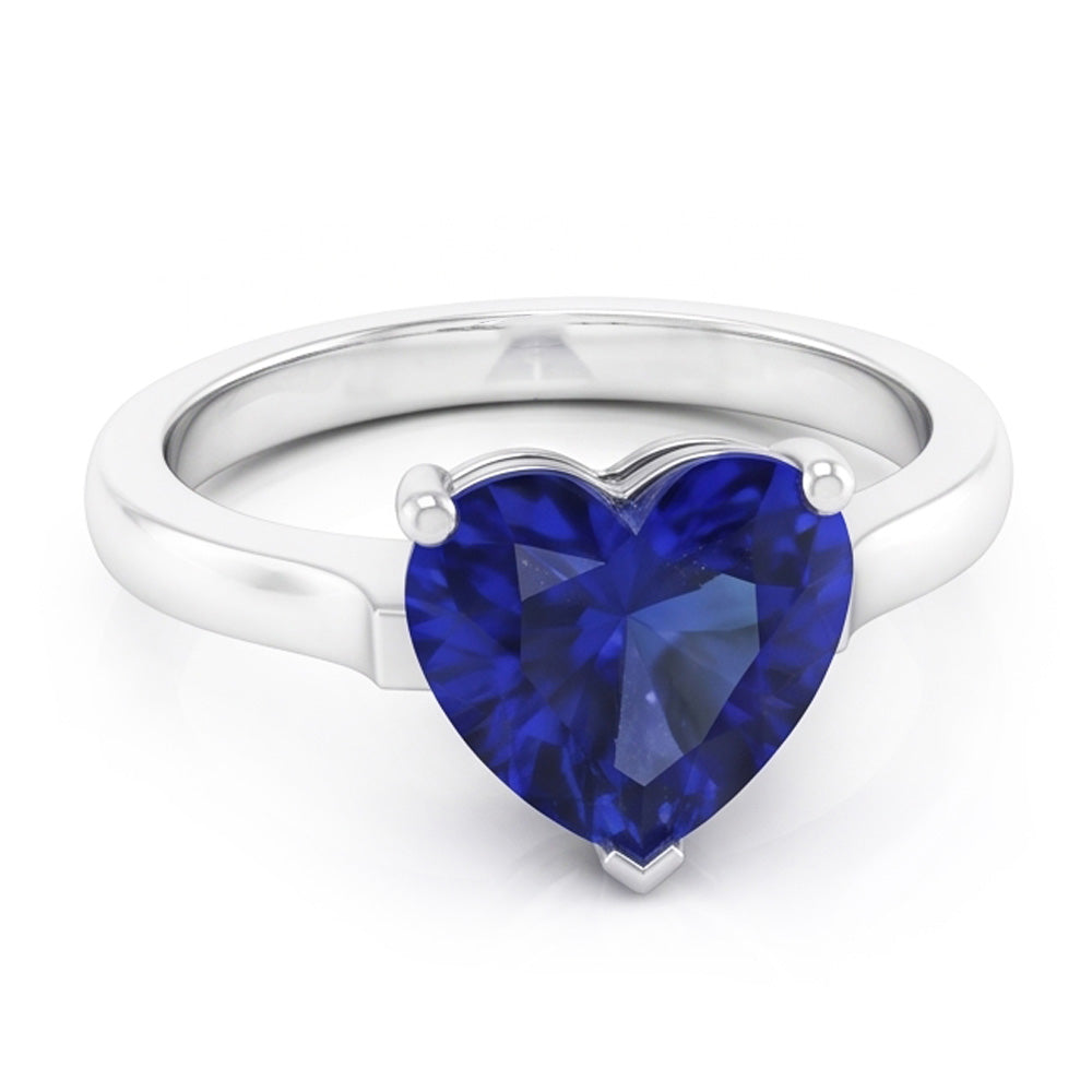 Gold Solitaire Blue Sapphire Ring Prong Set 2 Carats Ladies Jewelry