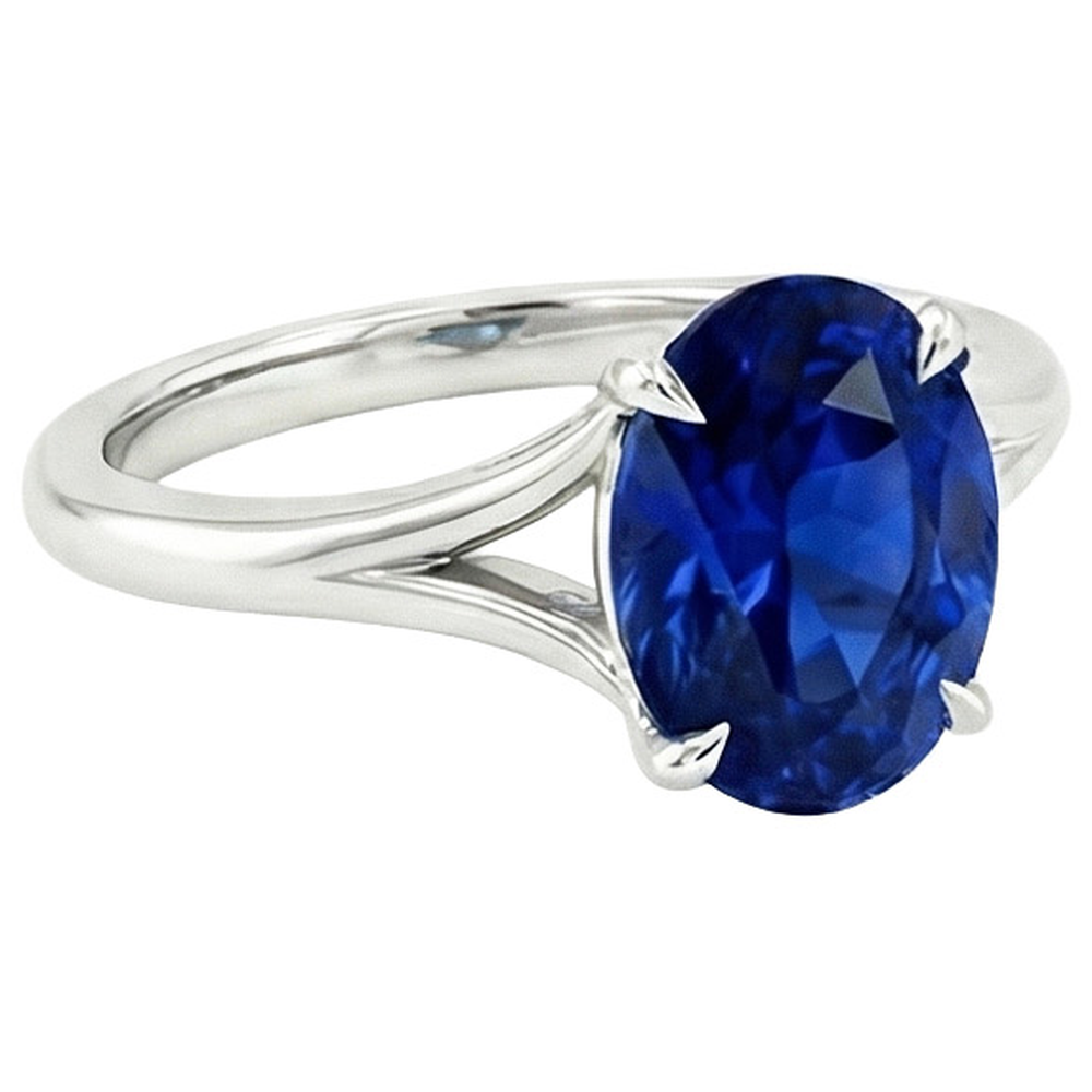 natural oval sapphire 3ct ring on white background