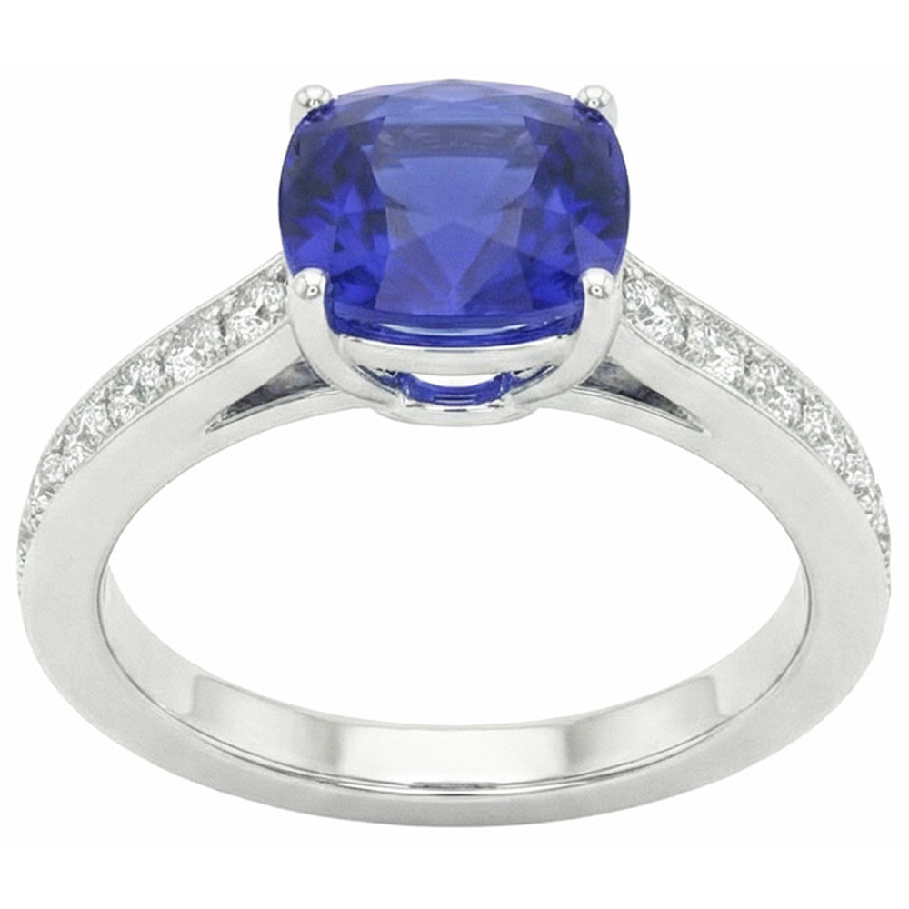 Gold Solitaire Blue Sapphire Ring With Round Natural Earth Mined Diamond ( Not Lab Grown ) Accents 6 Carats