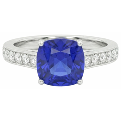 Gold Solitaire Blue Sapphire Ring With Round Natural Earth Mined Diamond ( Not Lab Grown ) Accents 6 Carats