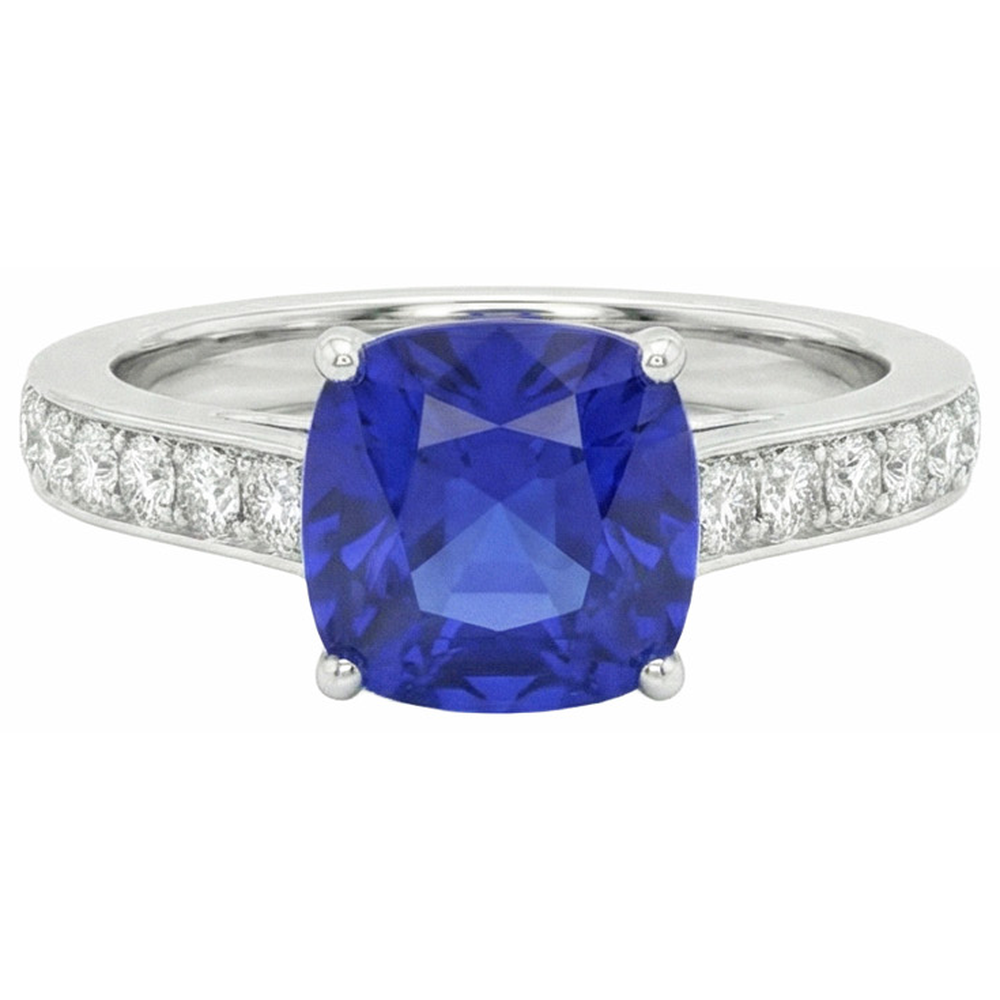 Gold Solitaire Blue Sapphire Ring With Round Natural Earth Mined Diamond ( Not Lab Grown ) Accents 6 Carats
