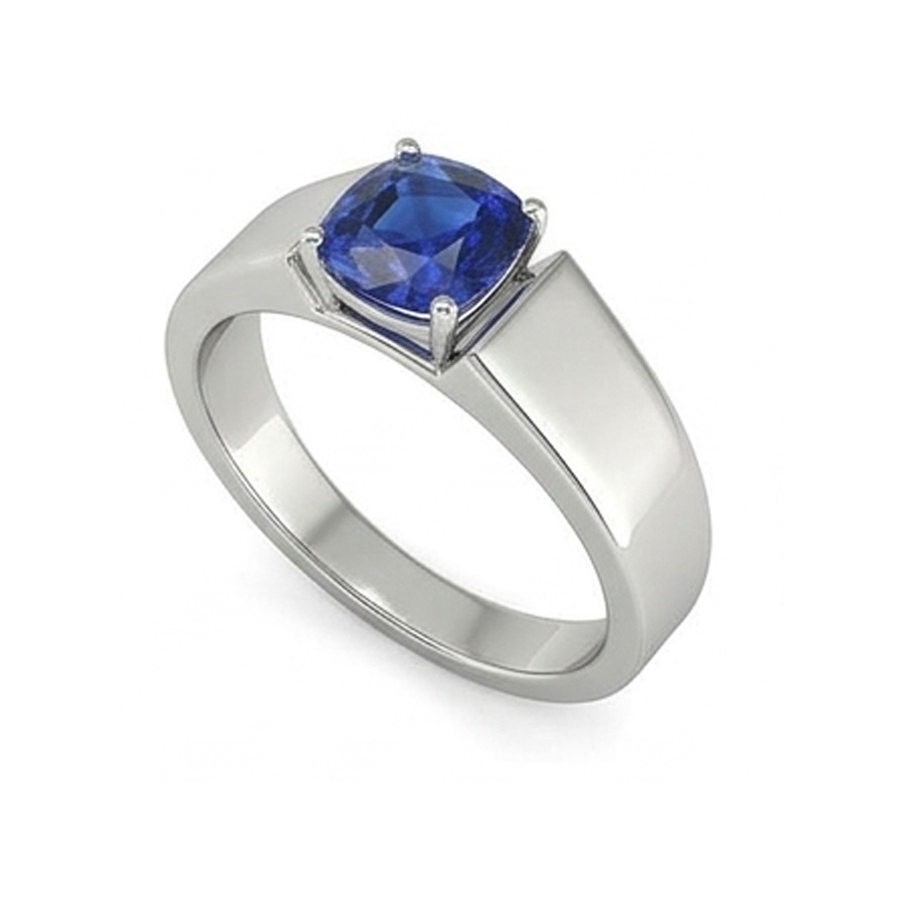 Gold Solitaire Cushion Ceylon Sapphire Gents Ring 1.50 Ct Jewelry
