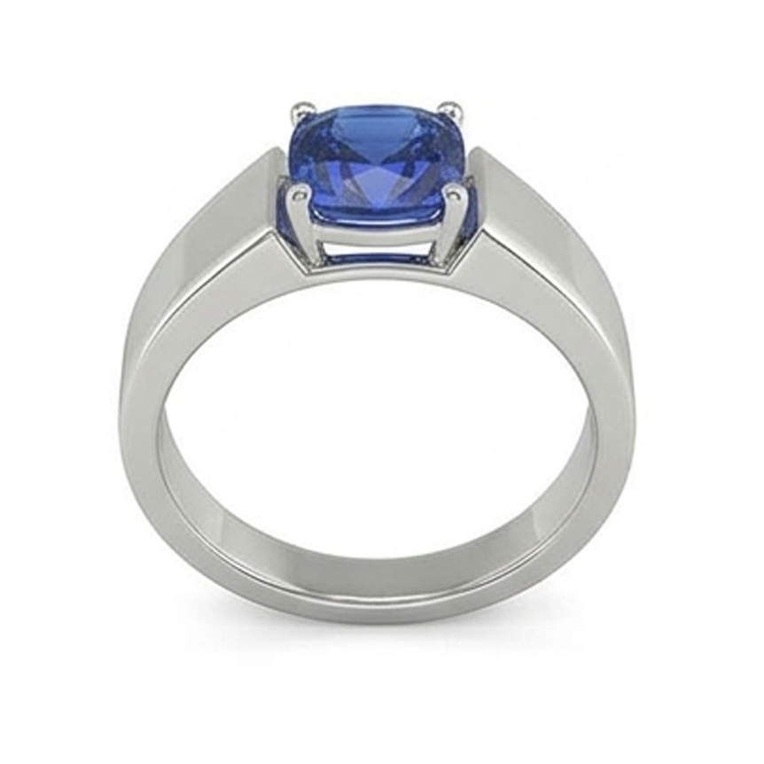 Gold Solitaire Cushion Ceylon Sapphire Gents Ring 1.50 Ct Jewelry