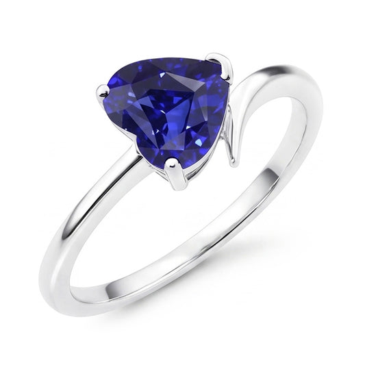 Gold Solitaire Heart Natural Blue Sapphire Ring 1.50 Carats