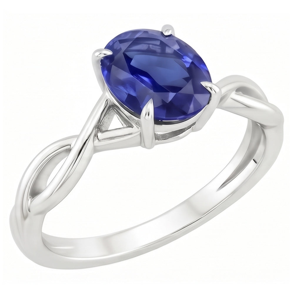 Gold Solitaire Oval Ceylon Sapphire Ring 2.50 Carats Infinity Style