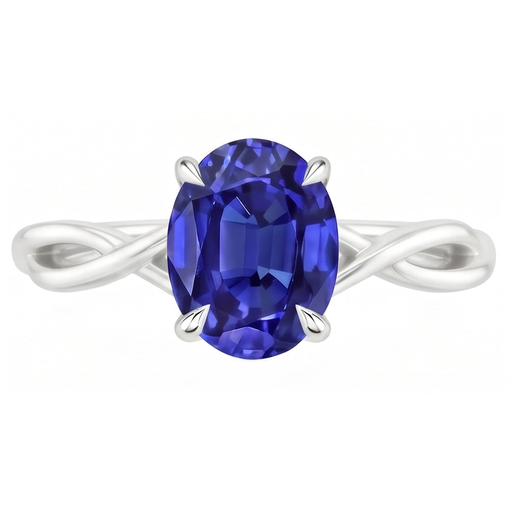 Gold Solitaire Oval Ceylon Sapphire Ring 2.50 Carats Infinity Style