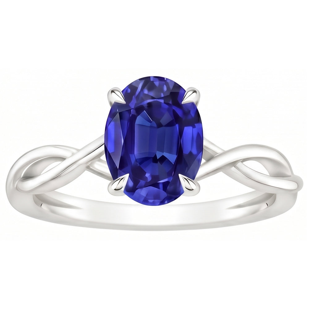 Gold Solitaire Oval Ceylon Sapphire Ring 2.50 Carats Infinity Style