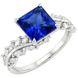 Gold Solitaire Princess Blue Sapphire With Marquise Accents 4 Carats
