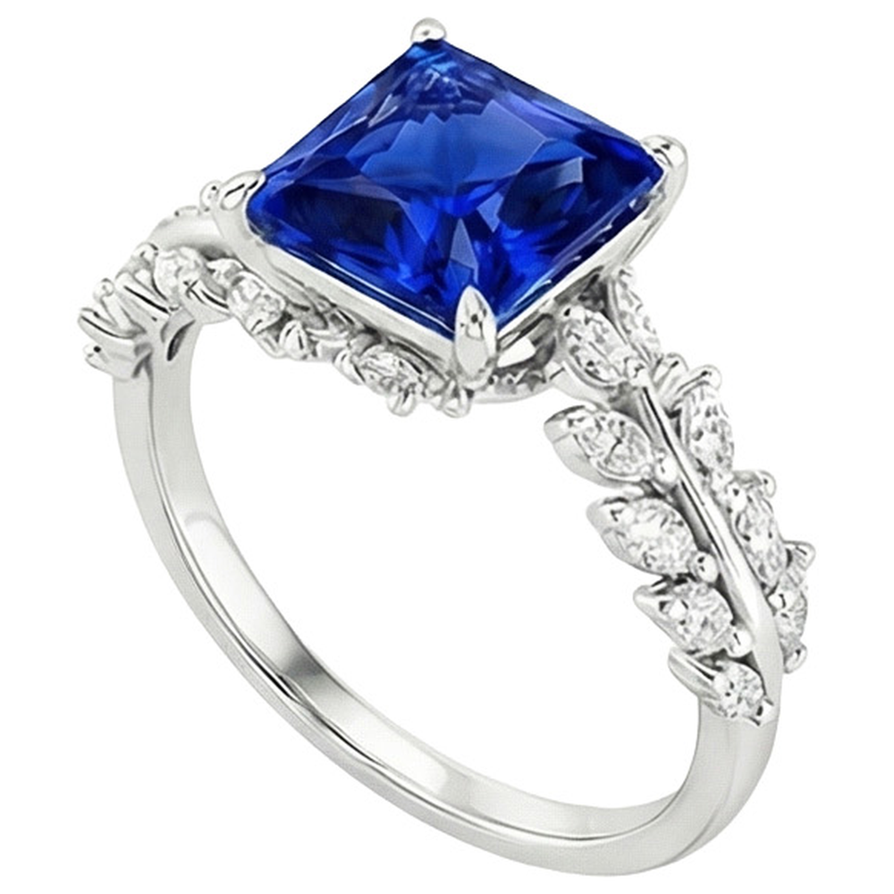 Gold Solitaire Princess Blue Sapphire With Marquise Accents 4 Carats