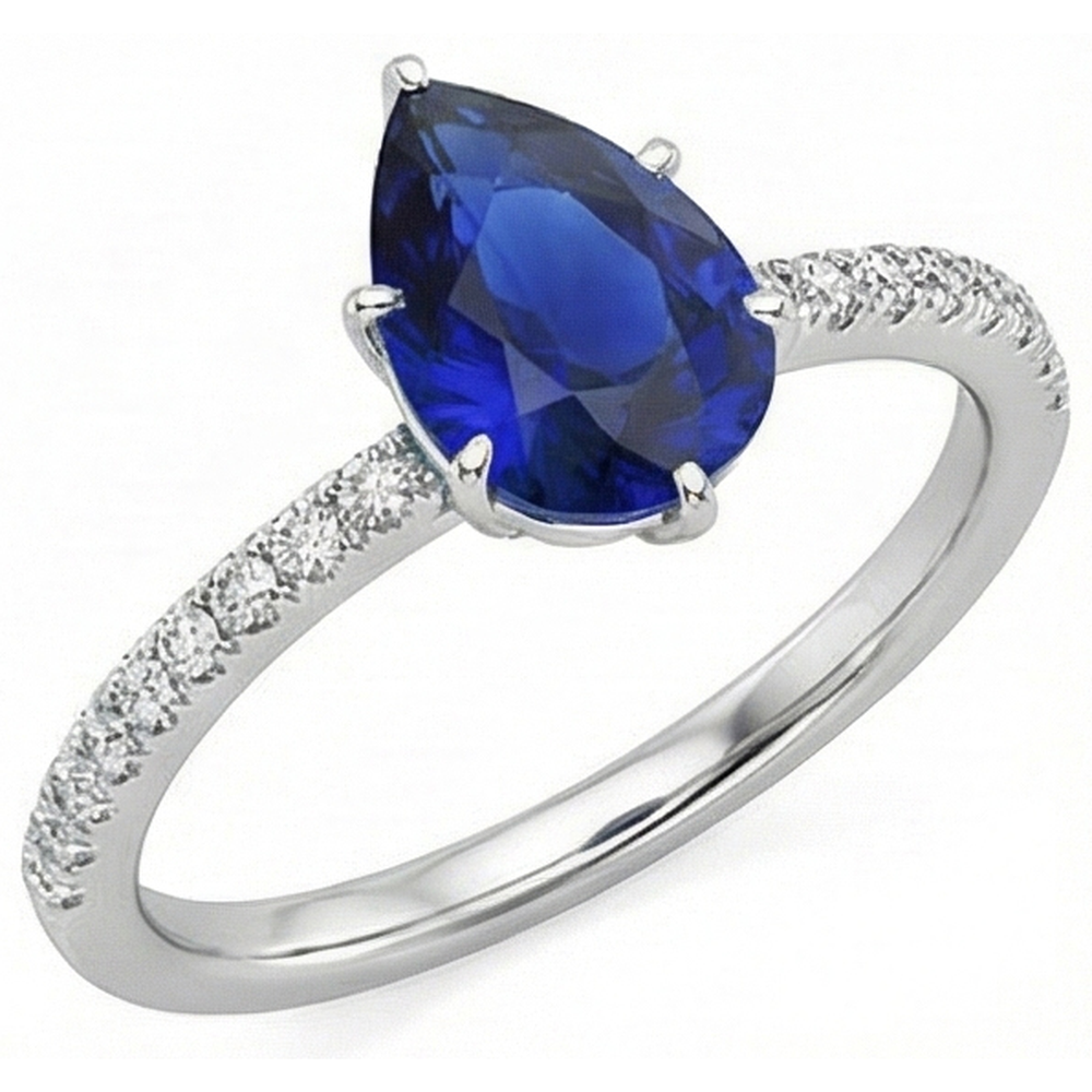 Gold Solitaire Ring With Accents Sri Lankan Sapphire Pear Cut 5 Carats
