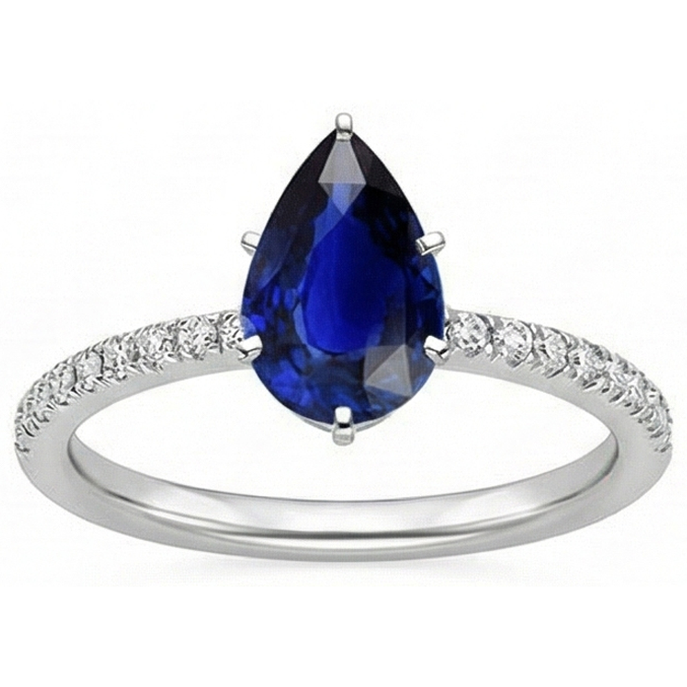 Gold Solitaire Ring With Accents Sri Lankan Sapphire Pear Cut 5 Carats