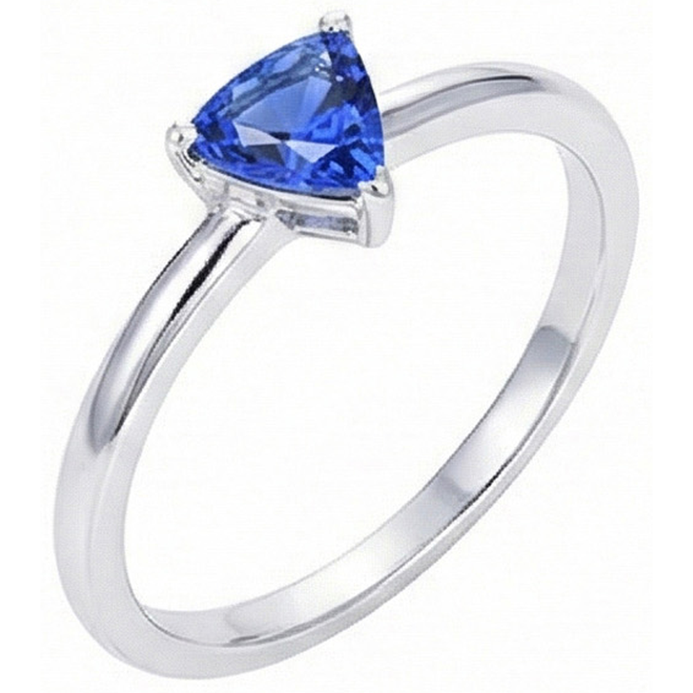 Gold Solitaire Trillion Sri Lankan Sapphire Ring 0.50 Carats Jewelry
