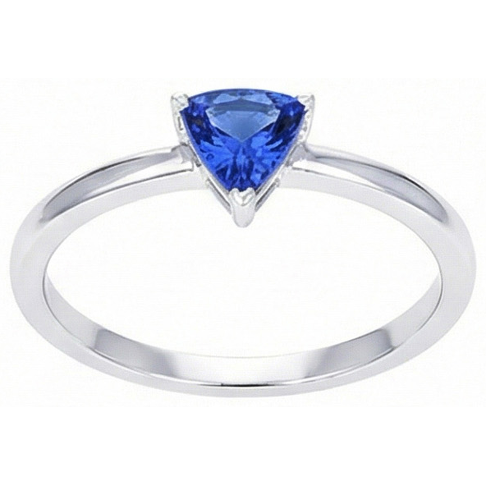Gold Solitaire Trillion Sri Lankan Sapphire Ring 0.50 Carats Jewelry