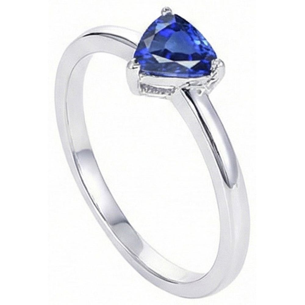 Gold Solitaire Trillion Sri Lankan Sapphire Ring 0.50 Carats Jewelry