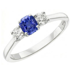Gold Three Stone Engagement Ring Radiant Sapphire 2 Carat Natural Earth Mined Diamond ( Not Lab Grown )s