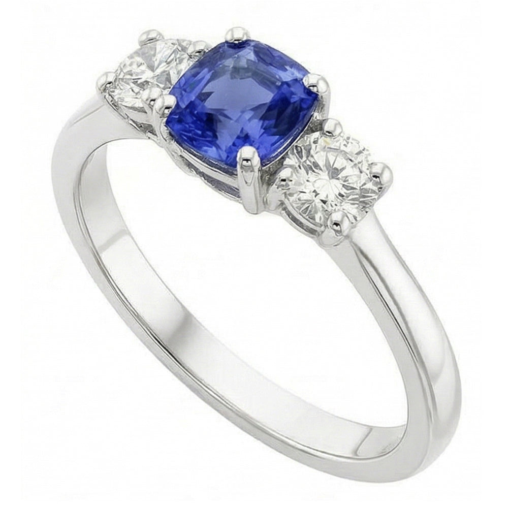 Gold Three Stone Engagement Ring Radiant Sapphire 2 Carat Natural Earth Mined Diamond ( Not Lab Grown )s