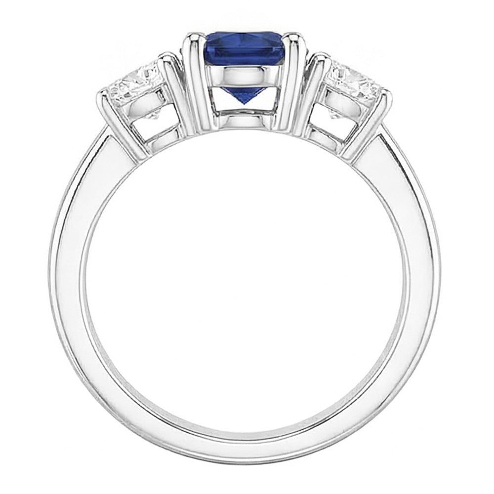 Gold Three Stone Round Natural Earth Mined Diamond ( Not Lab Grown ) Ring Ceylon Sapphire 2.50 Carats
